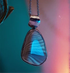 Sterling Silver 925 Pendant Necklace Brown Agate 24.11g - Picture 1 of 9