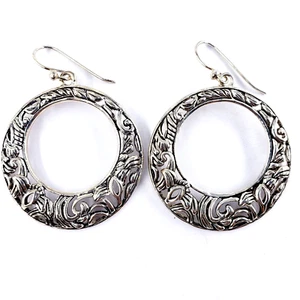 BARSE THAILAND Vintage 925 Sterling Silver Hoop Dangle Earrings Wire Circle Boho - Picture 1 of 6