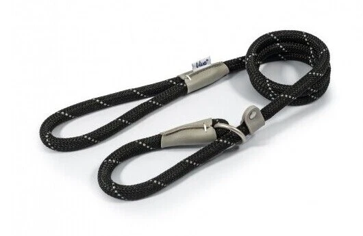 Rope Slip Lead - Black. Reflective Sliplead. Weatherproof Leather Fitting 3 Size - Изображение 1 из 4