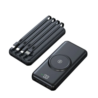 Banco de energia sem fio com cabos 10.000mAh carregador de viagem portátil bateria de backup - Imagem 1 de 4