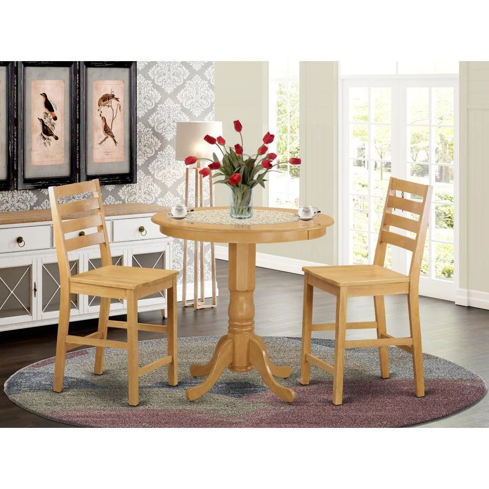 East West Furniture Jackson Wood 3-Pc Counter Height Table Set JACF3-OAK-W