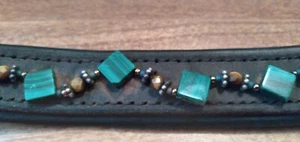Black Leather Horse Browband - Green Stones & Brown Beads - used - Bild 1 von 4