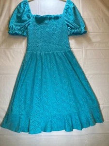 MICHAEL KORS Womens Aqua Peasant Dress Logo Plate Pouf Sleeve Dress S - Picture 1 of 10