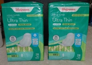 Walgreens Size 2 Ultra Thin Pads w/ Flexi-Wings Long Super 56 ct - Picture 1 of 4