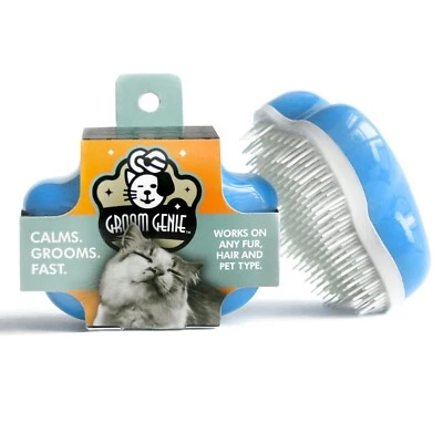 Groom Genie Teeny Pet Hair Massaging Brush Grooming Tool for Cats Dogs RoyalBlue