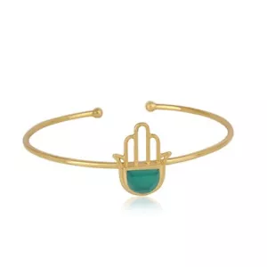 Yellow Gold Hamsa Hand Cuff Bangle Sterling Silver Protection Jewelry For Her - Picture 1 of 6