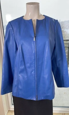 Chaqueta Nordstrom para mujer de cuero azul con cremallera frontal 1X Plus Foto 1 de 4