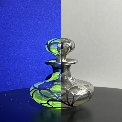 Antique Fine 999 Silver Overlay Perfume Bottle Alvin Hallmark Iris Flowers/Vines - Image 1 of 4