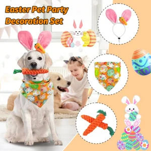 Easter Pet Party Ear-Headband Set Dog Bib Rabbits Headband Decoration Props Set - Picture 1 of 10
