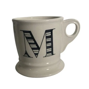 Anthropologie Monogram Initial Letter M Mug White Black Barber Coffee Tea Cup - Picture 1 of 6