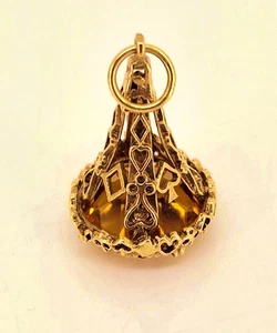 Antique Vintage 9ct Gold Citrine Watch Fob / Pendant. Playing Cards Suite. NICE1 - Picture 1 of 7