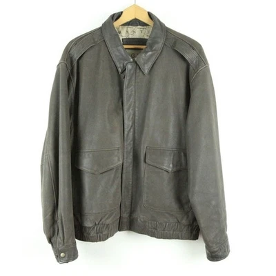 Chaqueta de cuero vintage G-III para hombre grande marrón bombardero mapa forro vuelo años 90 Foto 1 de 4