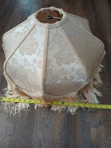 Vtg Victorian Style, Floral Damask Scallop Dome Lamp Shade w/ Fringe, Beige - Picture 1 of 5