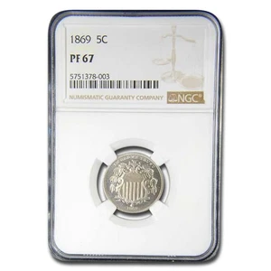1869 Shield Nickel PF-67 NGC - Picture 1 of 3