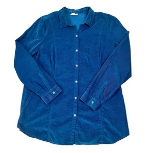 J Jill Corduroy Teal Button Up Coat Jacket Shacket Sz L Overshirt Boho Preppy - Picture 1 of 16