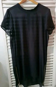 True Religion Women's Black Sheer Silk Tunic Dress w/ Zipper medium. New - Picture 1 of 16