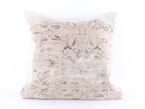 Embroidered Turkish Kilim Pillow Cover – 24" Vintage Wool Boho Cushion - Picture 1 of 7