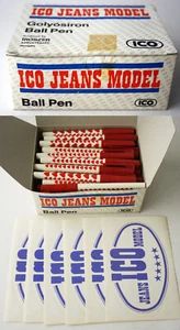 SCATOLA COMPLETA 50X PENNA A SFERA VINTAGE ANNI 80 MODELLO ICO JEANS + ADESIVI UNGHERIA NUOVA! - Foto 1 di 8