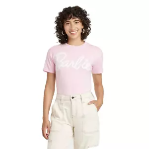 Women's Barbie Logo Classic Short Sleeve Graphic T-Shirt Pink M - Picture 1 of 3