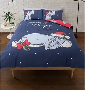 Set piumone reversibile Disney Eeyore Merry & Bright singolo/matrimoniale/re 100% cotone - Foto 1 di 4