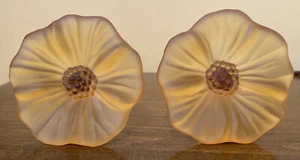 2 pc Hans Turnwald Amber Frosted Glass Flower Decanter Wine Cork Bottle Stopper - Picture 1 of 9