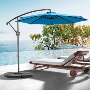 10ft Offset Patio Umbrella Dark Blue Easy Tilt, 8 Ribs, Polyester - For Backyard - Picture 1 of 14
