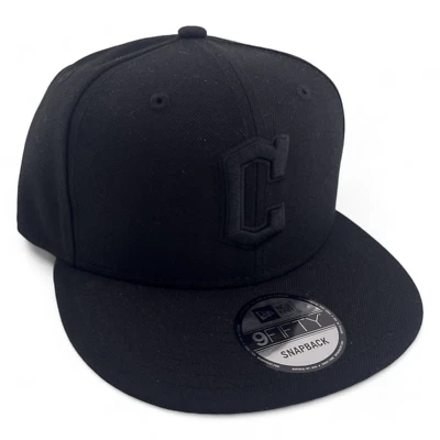 New Era Cleveland Guardians MLB Blacked Out Black Logo 9FIFTY Snapback Hat Cap - Image 1 of 4