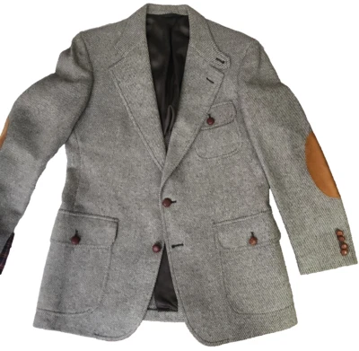 Cricketeer Men's 40R Black White Tweed Two Button Blazer Elbow Patch Accents - Image 1 of 4