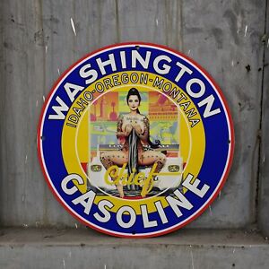 VINTAGE WASHINGTON GASOLINE PORCELAIN SERVICE STATION AUTO PUMP PLATE SIGN