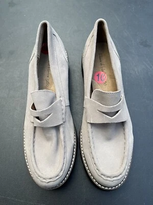 House of Harlow 1960 Gunner Gamuza Cuero Taupe Penny Mocasín Zapatos Suela 10 M Foto 1 de 4