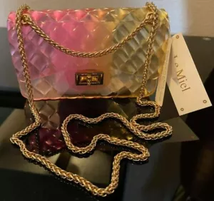 Le Miel PVC Jelly Pink/Yellow 2-Tone Gold Chain Small Tote Purse/Shoulder Bag - Picture 1 of 3