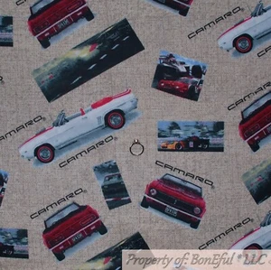 BonEful Fabric FQ Cotton Flannel Quilt Red Camaro SS Hot Rod Antique VTG CAR Boy - Picture 1 of 9