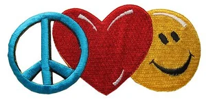 #3894 4 3/4"Heart,Peace and Smiley Face,Smile Embroidery Iron On Applique Patch - Picture 1 of 1