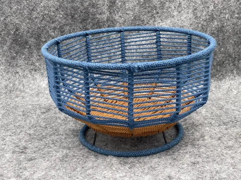 Blue Brown Table Top Rope Woven Metal Basket Cover