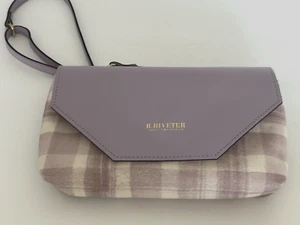 R. RIVETER Patton Crossbody Bag EnvelopePurse Lavender Leather Plaid Canvas NWOT - Picture 1 of 23