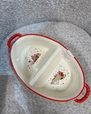 NEW CATH KIDSTON CERAMIC STONEWARE "CHRISTMAS" OVAL DIVIDED ROASTING DISH - Image 1 of 4