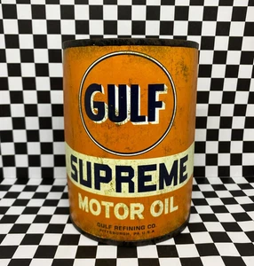 Open Road Brands Orange Rustic Gulf Supreme Motor Oil Metal Can Retro Wall Decor - Picture 1 of 3