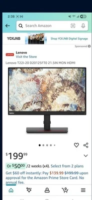  Monitor Lenovo ThinkVision T22i-10 21,5 pulgadas pantalla ancha LED Monitor Foto 1 de 4