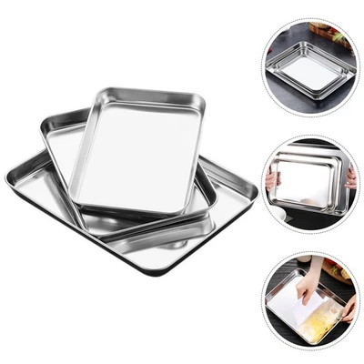  3 Pcs Padelle Acciaio Inossidabile Pentola Vapore Inox Servire Vassoi - Immagine 1 di 4