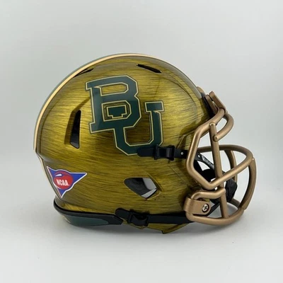 Baylor Bears CUSTOM Brushed Gold Hydro-Dipped Mini Football Helmet - Image 1 of 4