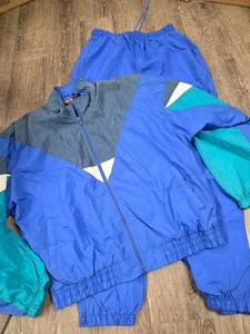 Vintage 1990s Athletic Works Royal Blue Nylon Track Suit Set Mens Jacket Pants L - Bild 1 von 7