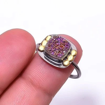 Anillo de plata de ley 925 enchapado en oro y negro ágata titanio púrpura 8 R41 Foto 1 de 4