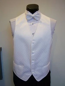 White Formal Vest and Tie Set -Tone on Tone Full Back - four button front - DTF - Picture 1 of 3