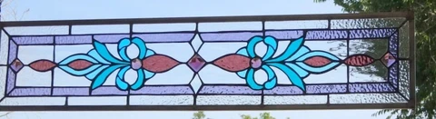 Stained Glass Transom window hanging 36 1/4 X 9  incl hooks Cover