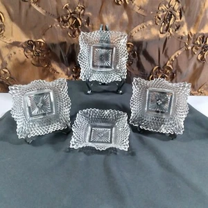 Indiana Carnival Clear Glass Diamond Cut Ruffled Trinket Dish Set Of 4 - Picture 1 of 8