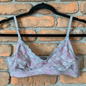 Gilligan & O'Malley Nursing Bra Size Medium Purple Gray Lace Wireless Bralette - Picture 1 of 5