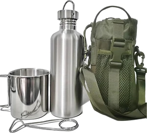 3-in-1 Outdoor Canteen Kit - 304 Stainless Steel Water Bottle & Camping Cup,, - Picture 1 of 12