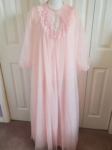 Vintage Tricot Nylon Nightgown & Robe Peignoir Set Pink Nylon Lace Size Med USA - Picture 1 of 12