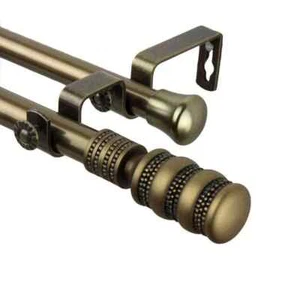 48-84 in. Telescoping Double Curtain Rod in Antique Brass w/ Dollop Finial - Picture 1 of 2