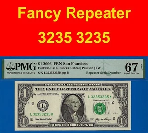 2006 $1 Federal Reserve Note PMG 67EPQ 2nd highest graded repeater Fr 1933-L - Picture 1 of 4